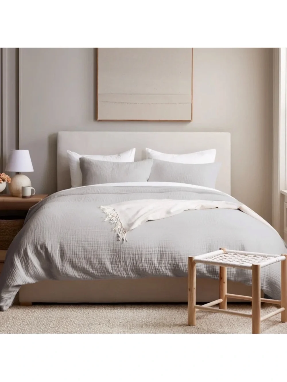 NWT QUINCE Organic Cotton Gauze Duvet Cover King/Cal King Light Grey 8547